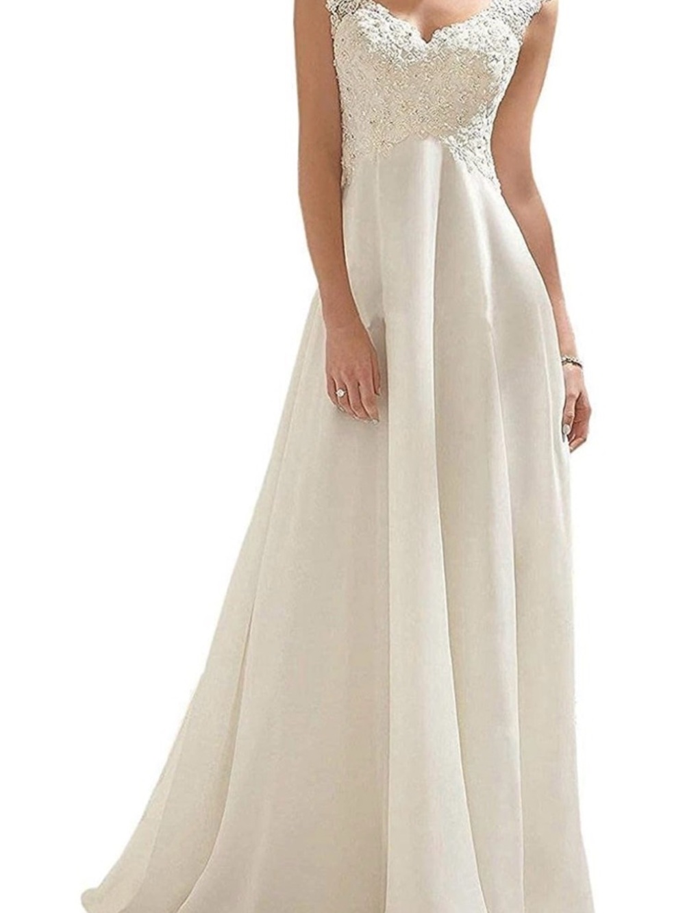 Lace Bodice Flowing White Wedding Dress